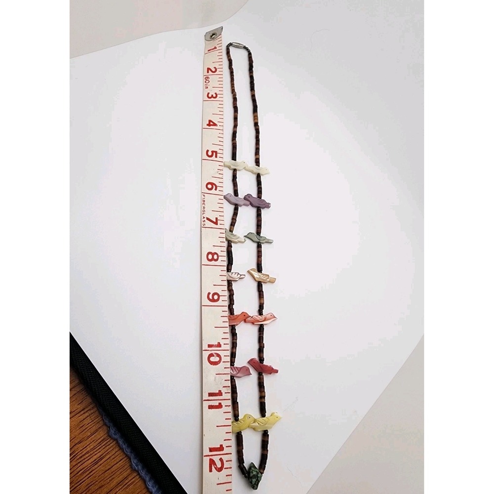 Southwestern Carved Bird Fetish Heishi Bead Necklace Multicolor Boho Turquoise - Picture 6 of 8